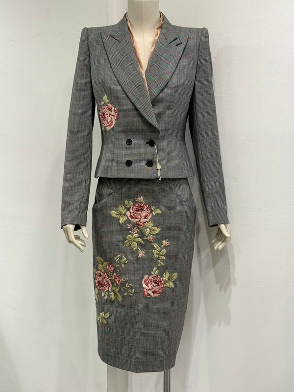A/W1997 Alexander McQueen runway checked embroidered suit set