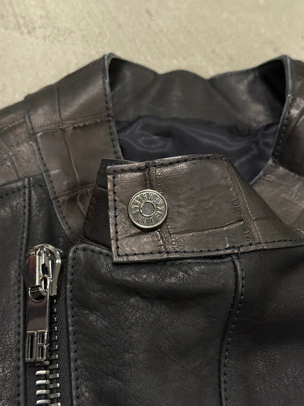 2000s Dirk Bikkembergs embossed crocodile leather biker jacket