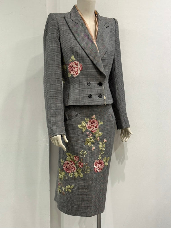 A/W1997 Alexander McQueen runway checked embroidered suit set