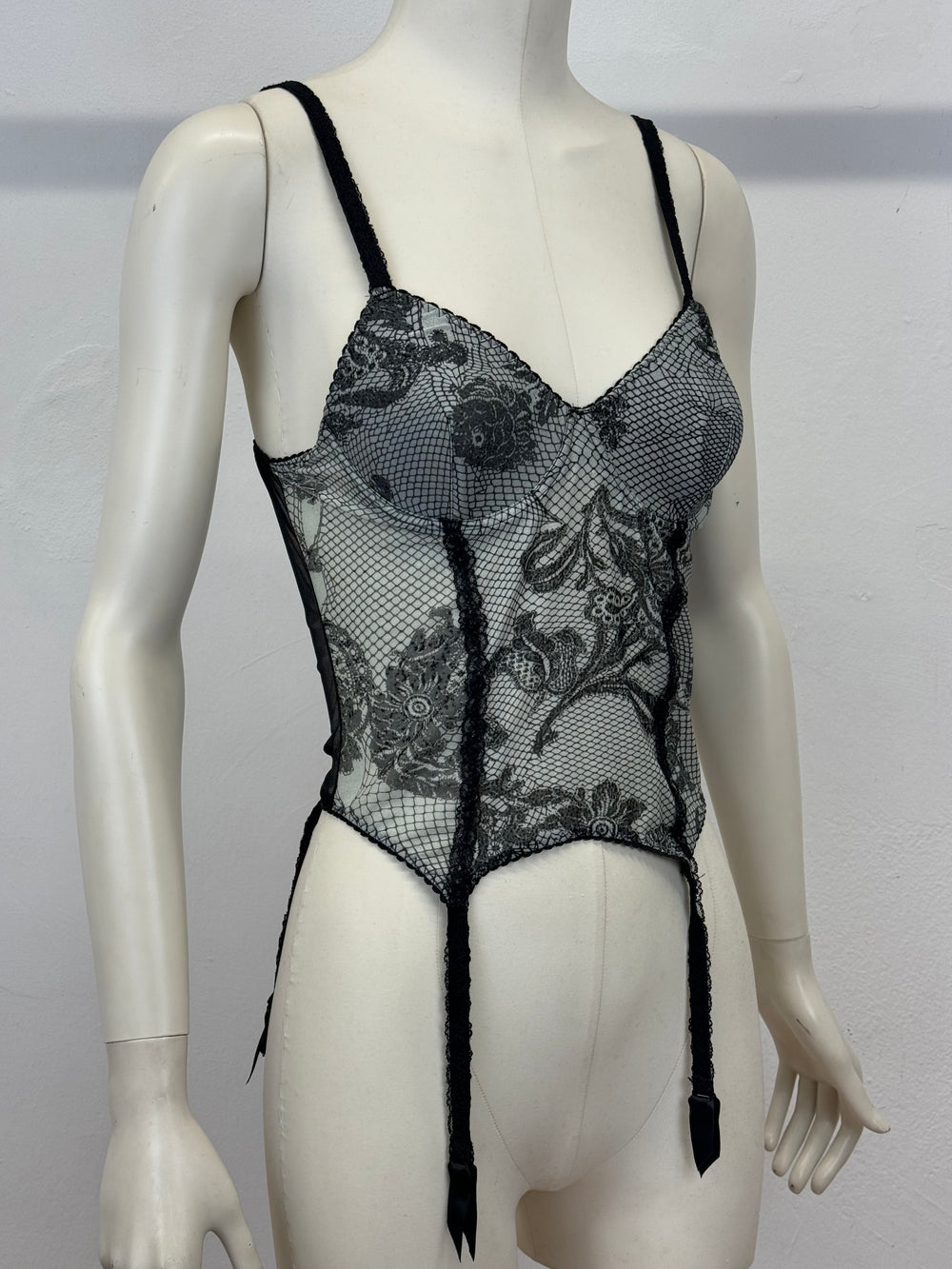 A/W2003 Roberto Cavalli floral mesh corset bustier