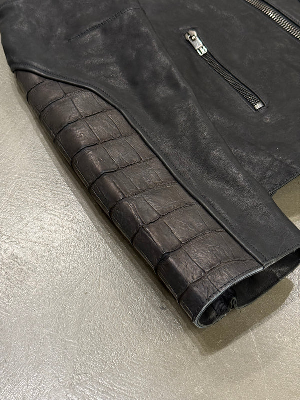 2000s Dirk Bikkembergs embossed crocodile leather biker jacket