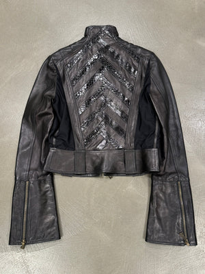 A/W 2000 Roberto Cavalli biker leather jacket with flared sleeves and python details