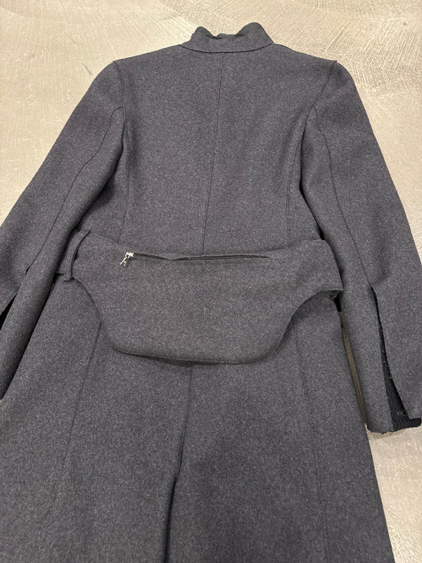 1999 Prada belted technical cargo pockets wool coat