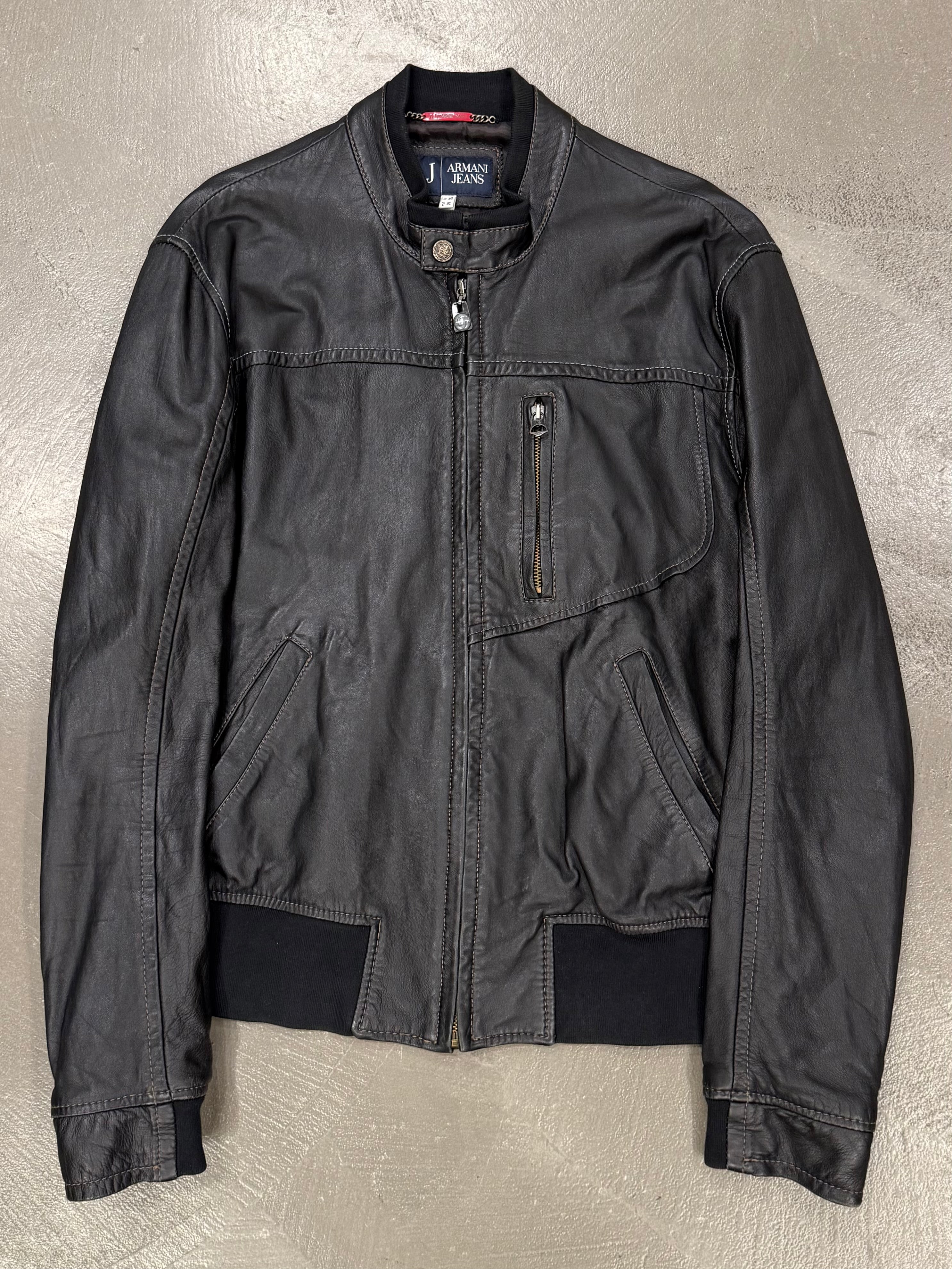 2000s Armani leather bomber jacket