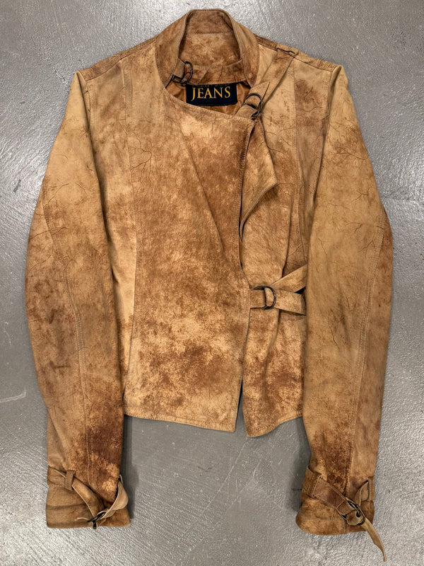 2000s Plein Sud eroded distressed bondage leather jacket
