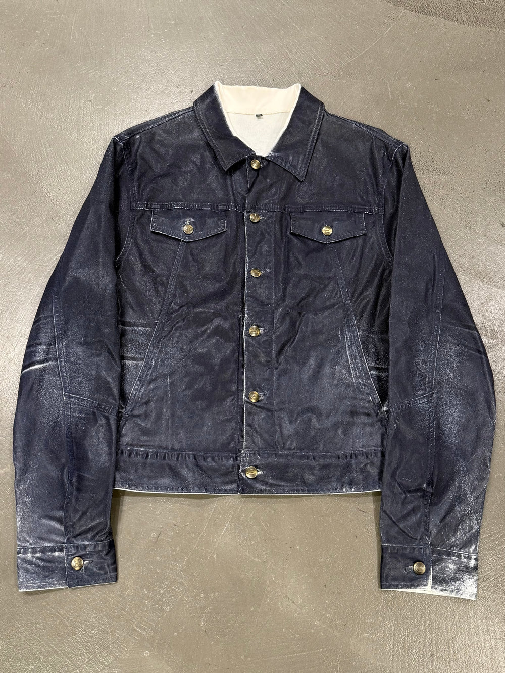 2000s Cavalli painted coated denim jacket