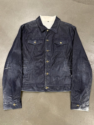 2000s Cavalli painted coated denim jacket