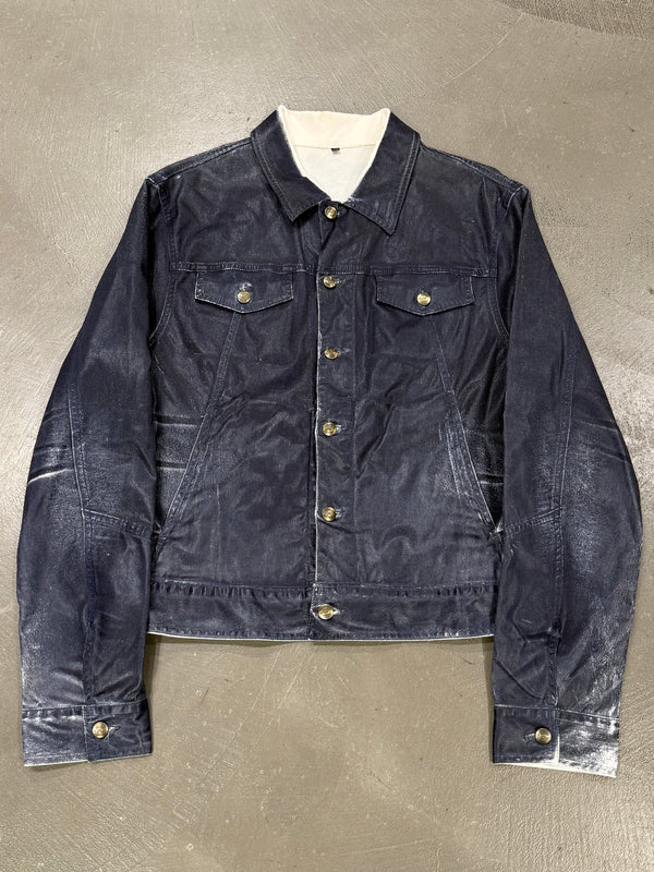 2000s Cavalli painted coated denim jacket