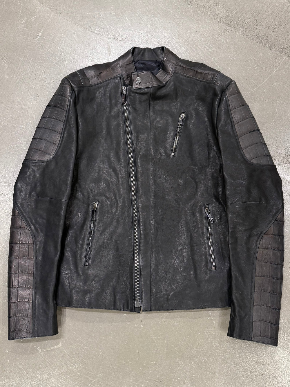 2000s Dirk Bikkembergs embossed crocodile leather biker jacket