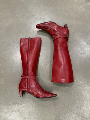 Celine red leather boots