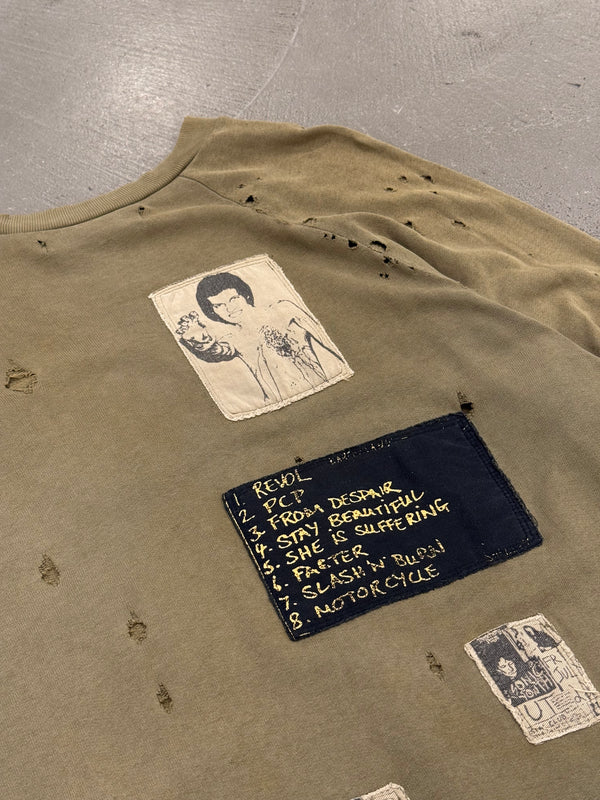 A/W2001 Raf Simons "Riot Riot Riot" patchwork destroyed crewneck