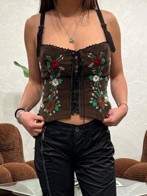 A/W 2002 D&G corduroy corset with floral embroidery
