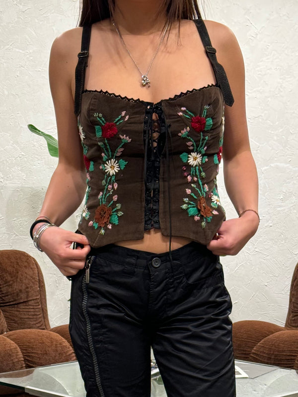A/W 2002 D&G corduroy corset with floral embroidery
