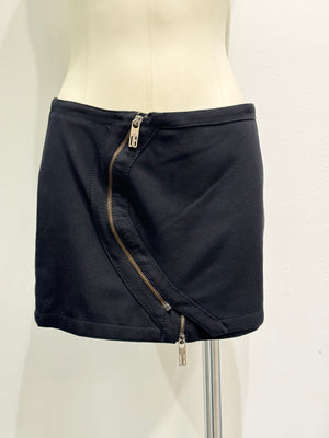 1990s Dirk Bikkembergs curved zip skirt