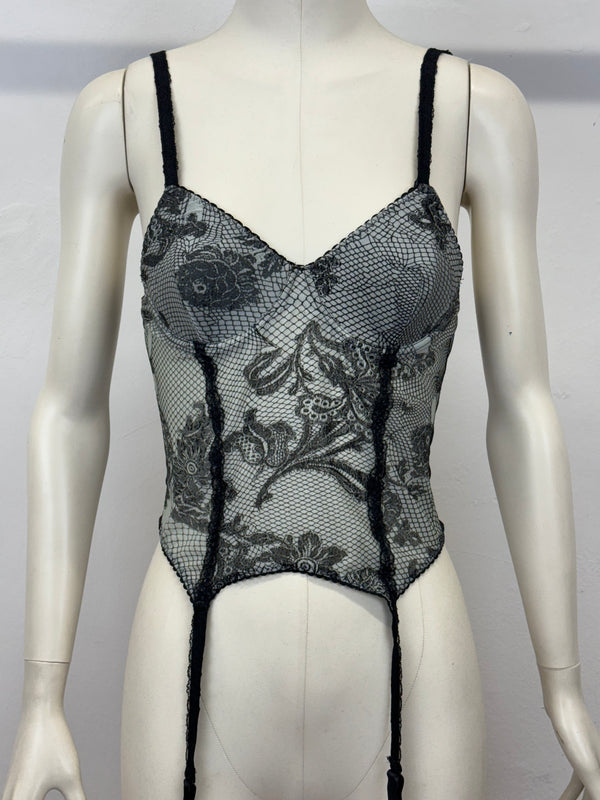 A/W2003 Roberto Cavalli floral mesh corset bustier