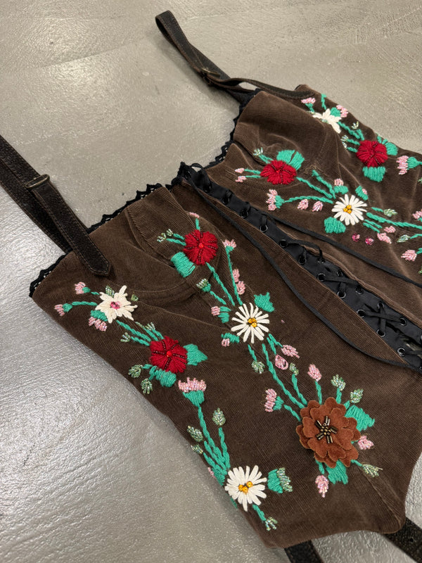 A/W 2002 D&G corduroy corset with floral embroidery
