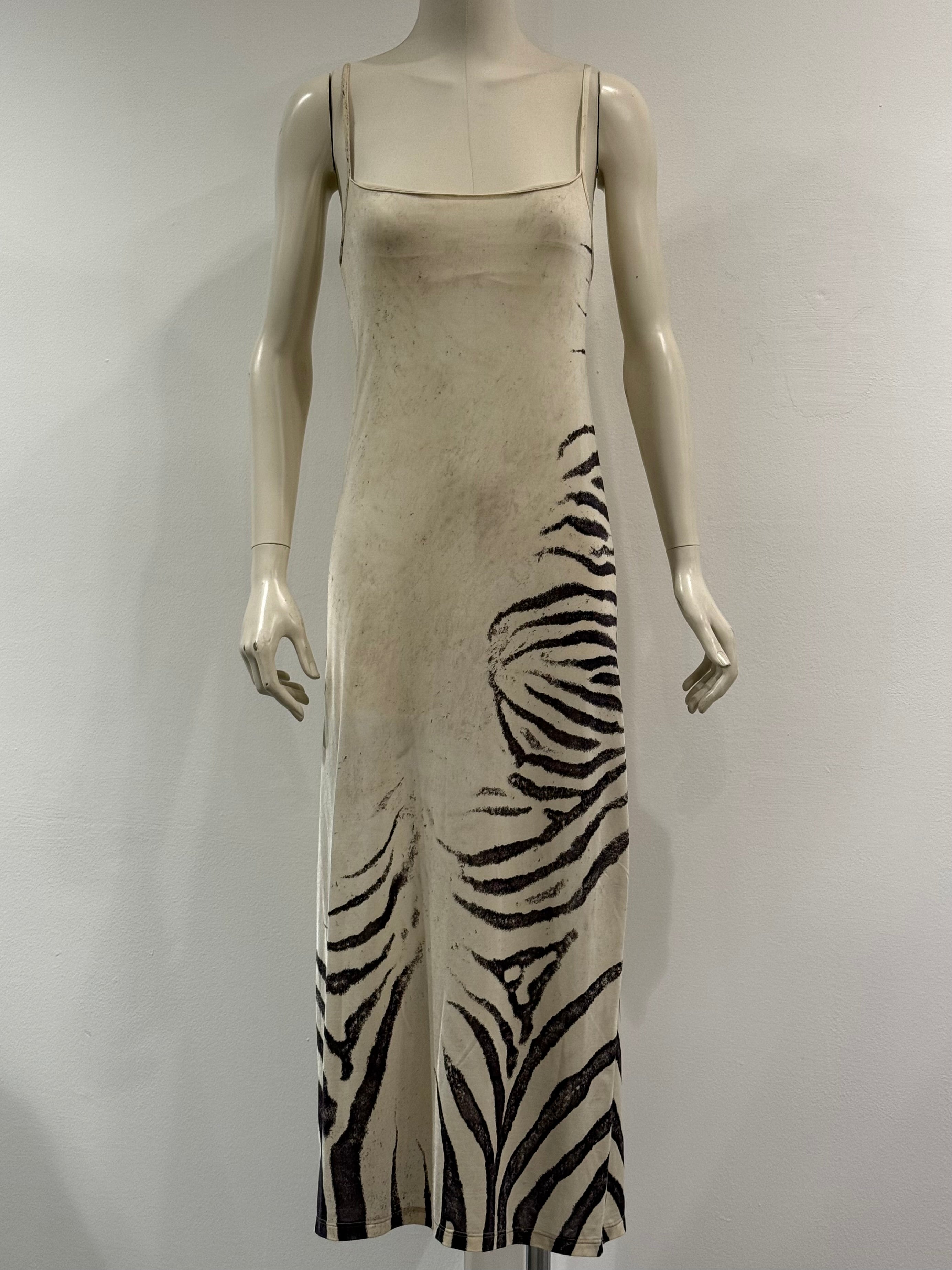 1999 Roberto Cavalli runway zebra print maxi dress