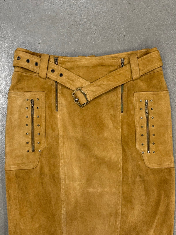 2000s Christian Dior by Galliano sueade zipper skirt