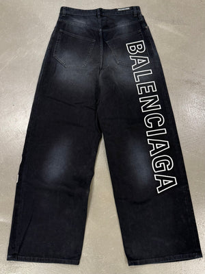 2023 Balenciaga embroidered logo baggy faded jeans