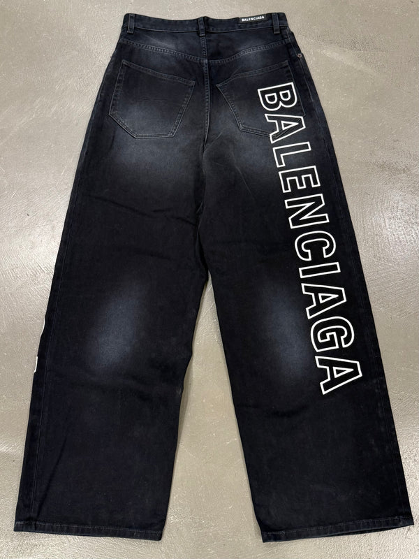 2023 Balenciaga embroidered logo baggy faded jeans