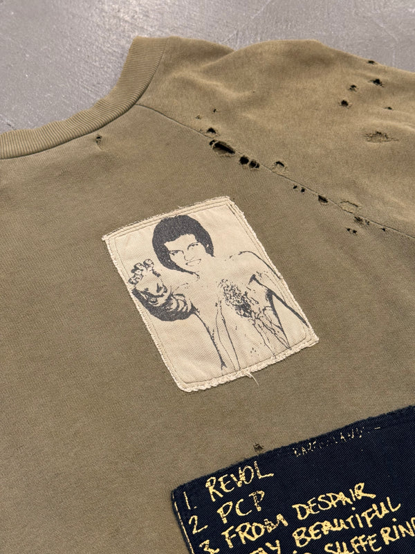 A/W2001 Raf Simons "Riot Riot Riot" patchwork destroyed crewneck
