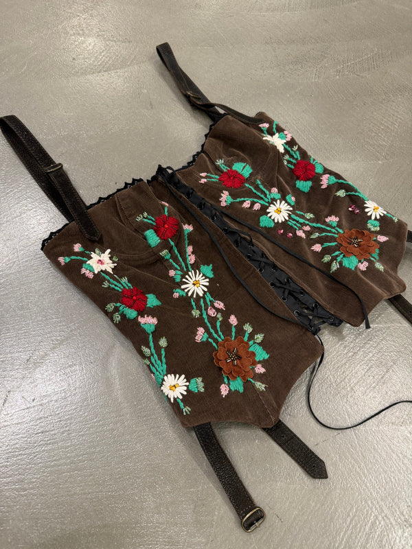 A/W 2002 D&G corduroy corset with floral embroidery
