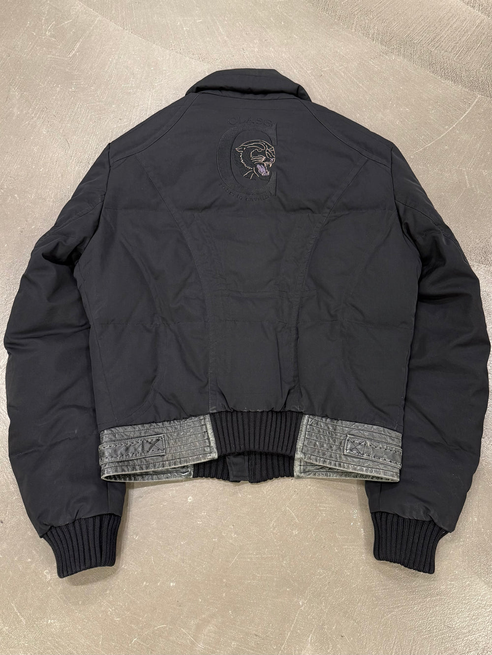2000s Cavalli puffer bomber jacket with leather details
