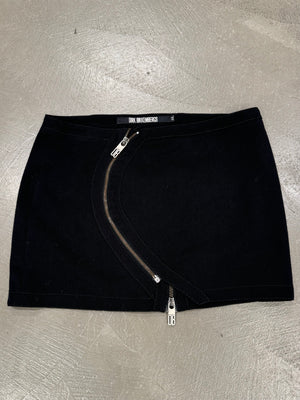 1990s Dirk Bikkembergs curved zip skirt