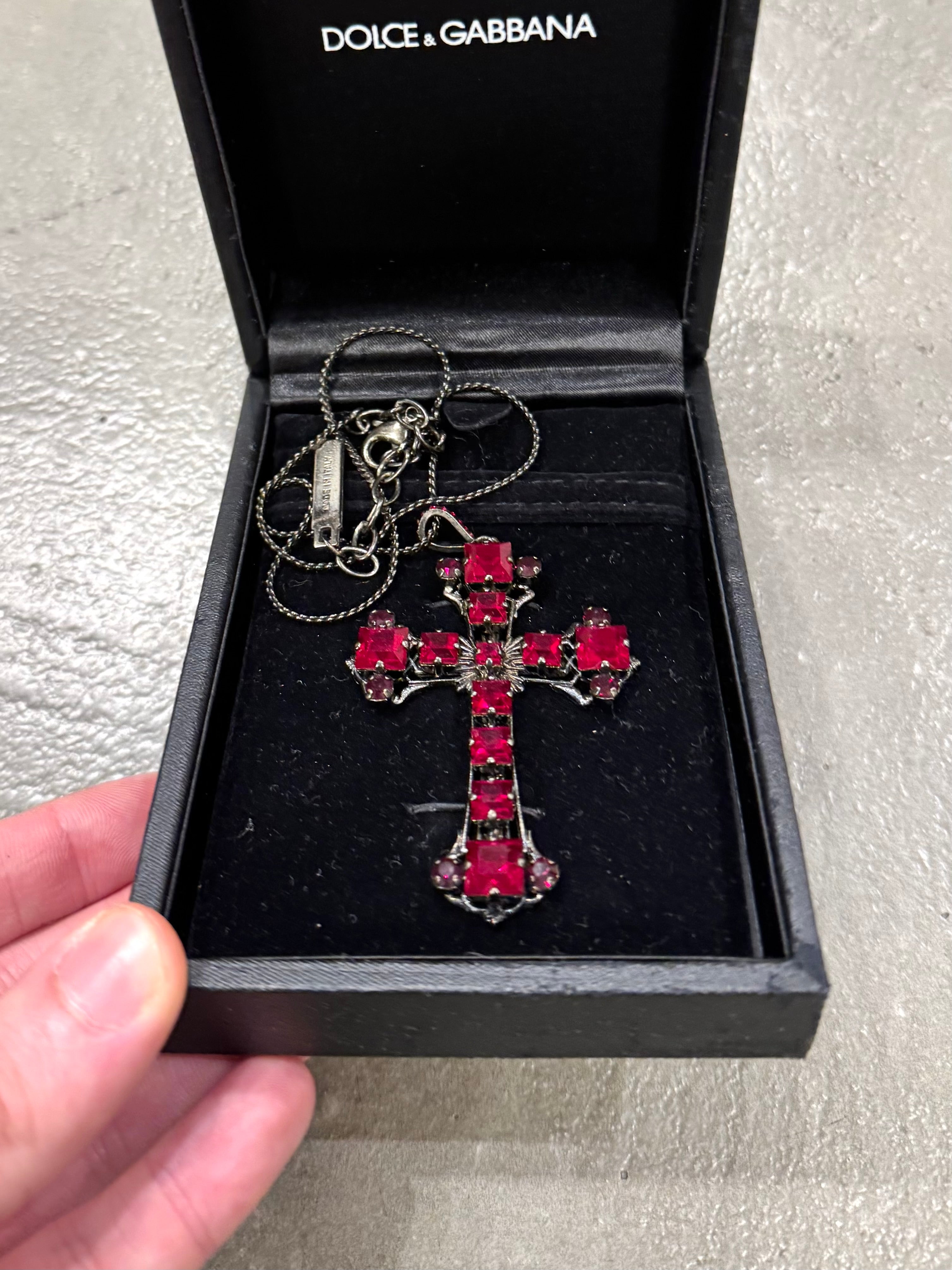 2000s Dolce & Gabbana red stone cross necklace