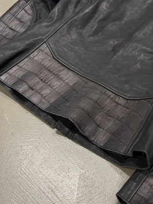 2000s Dirk Bikkembergs embossed crocodile leather biker jacket