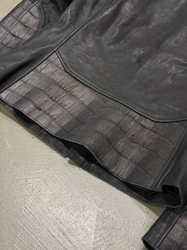 2000s Dirk Bikkembergs embossed crocodile leather biker jacket