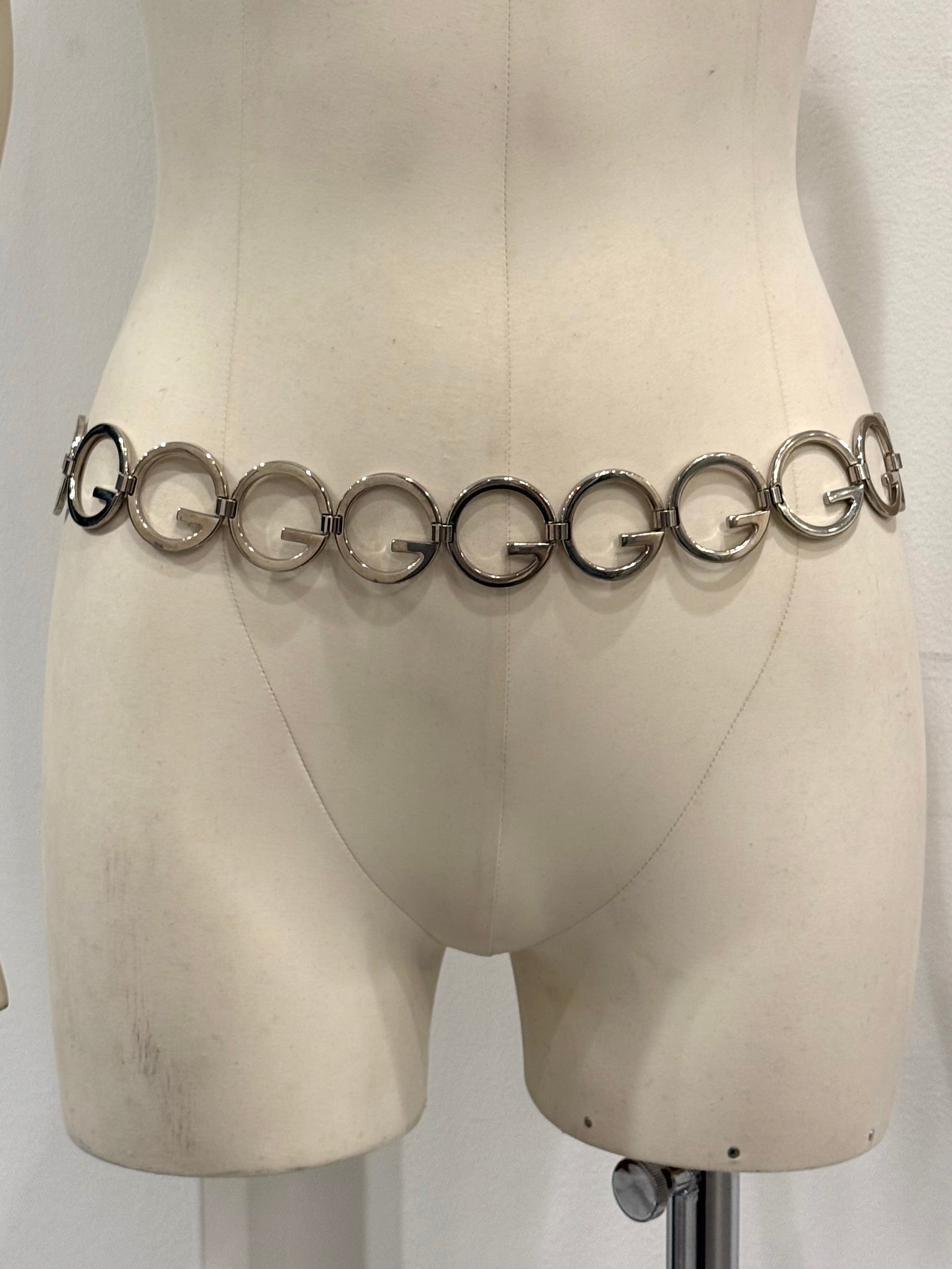 Vintage Tom Ford Gucci S/S 1998 Logo G Belt Brown Silver 70 28 Vintage Gucci Tom Ford Silver G Logo Buckle Belt main image 3