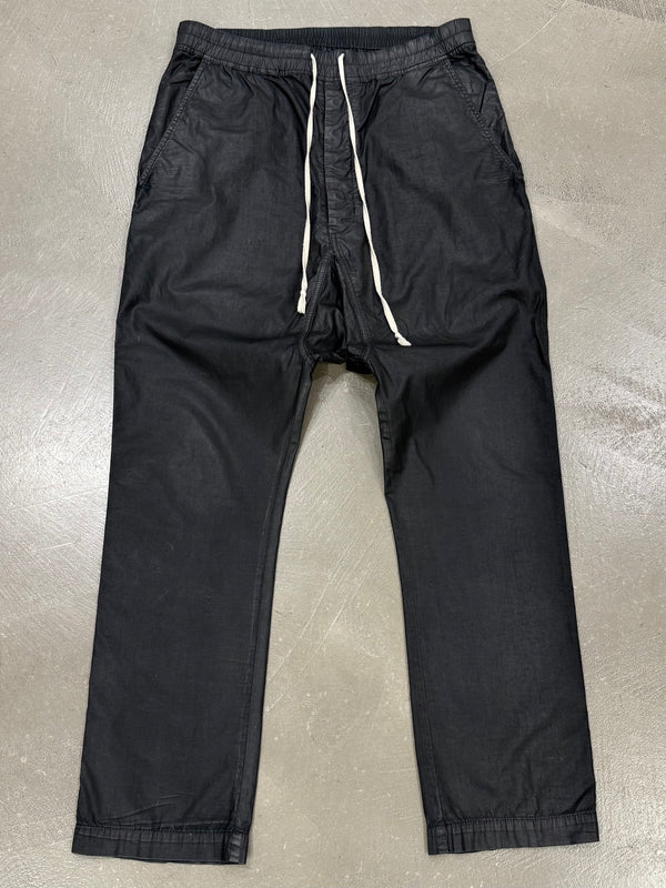 2000s Rick Owens black wax drop crotch drawstring pants