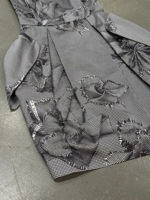 2000s Christian Dior Houndstooth silk dress with floral Appliqué