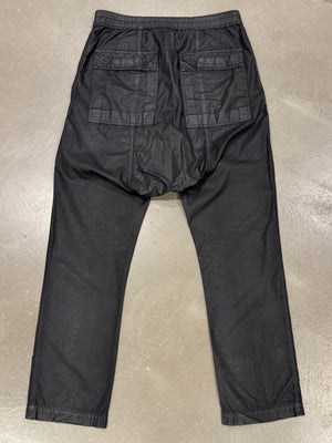 2000s Rick Owens black wax drop crotch drawstring pants