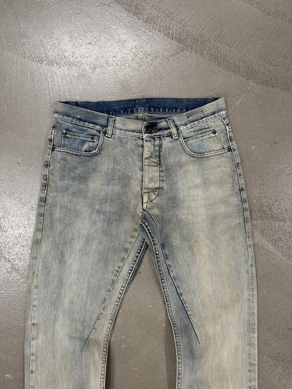 2000s Rick Owens detroit cut faded jeans