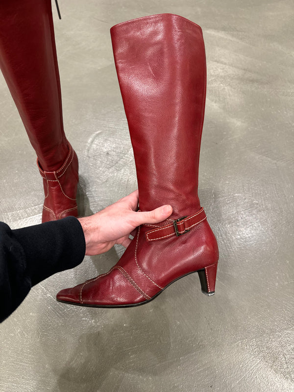 Celine red leather boots