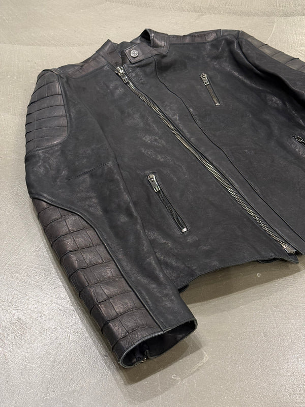 2000s Dirk Bikkembergs embossed crocodile leather biker jacket