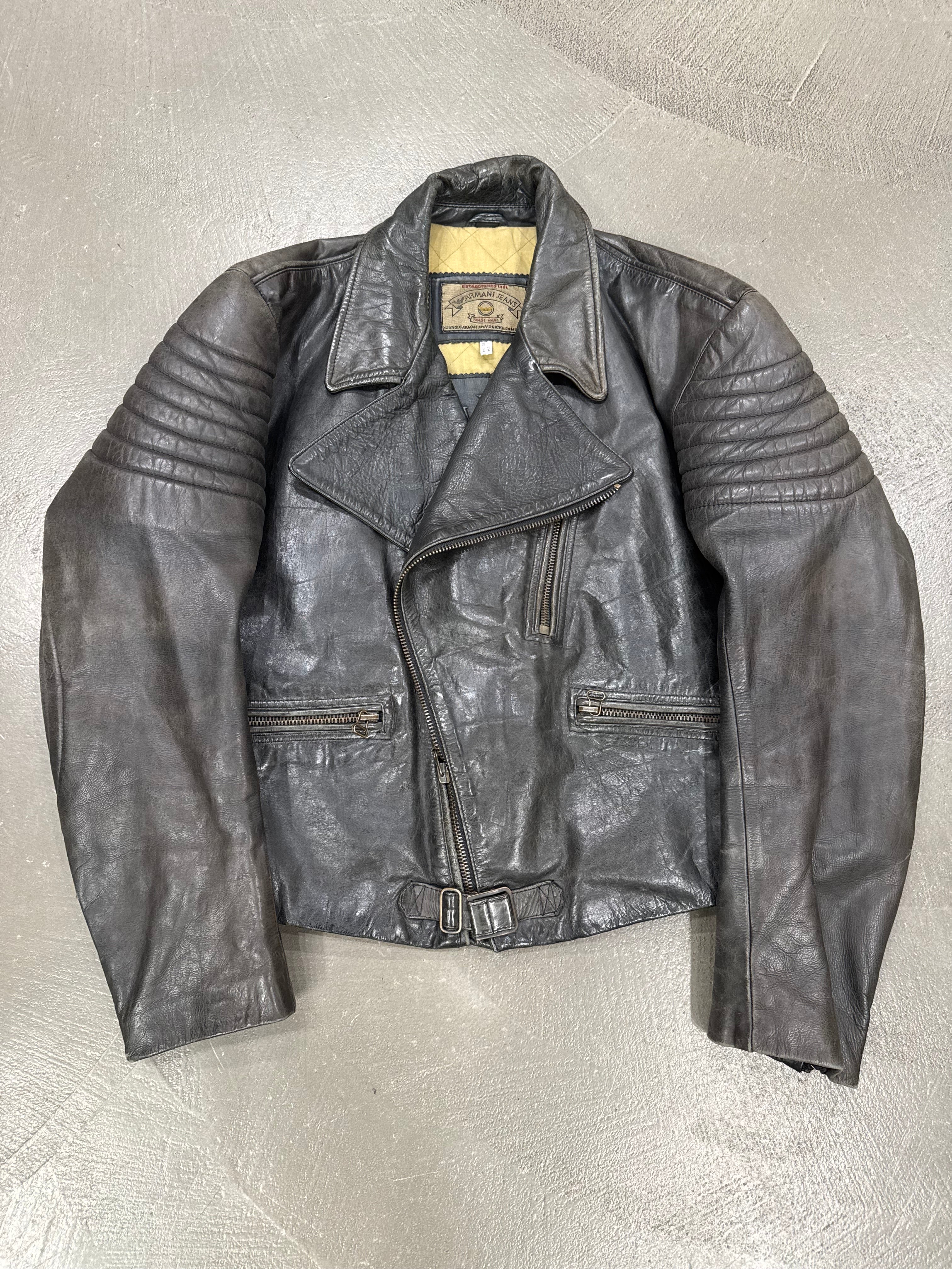 1980s Armani biker reinforced leather jacket – elevated archives