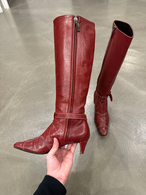 Celine red leather boots