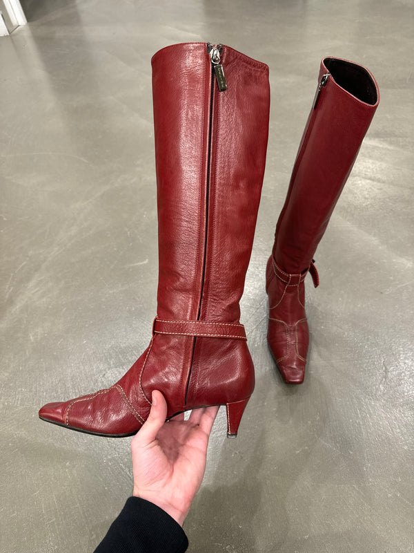 Celine red leather boots