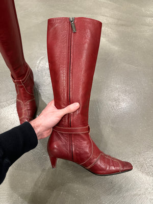 Celine red leather boots