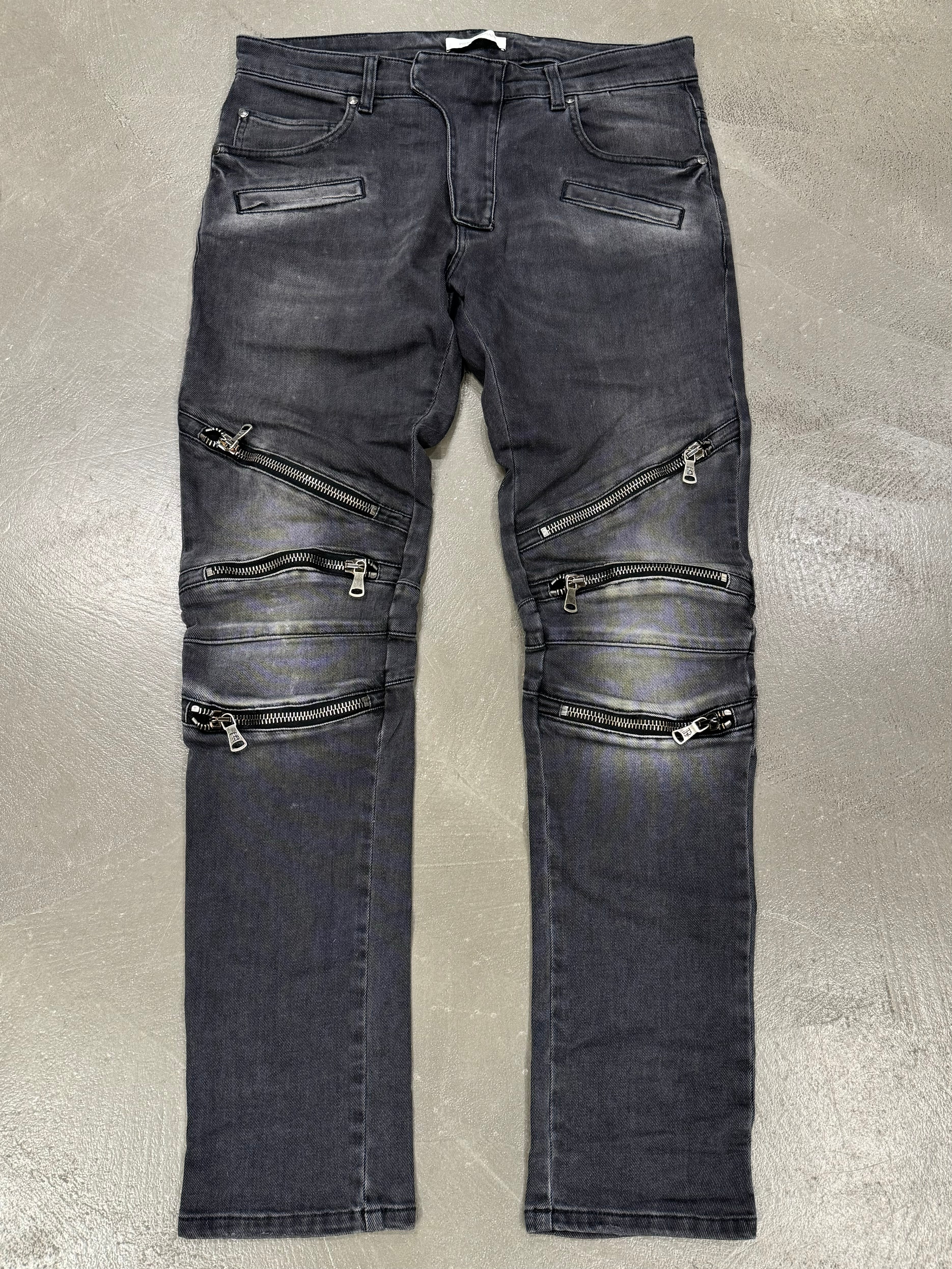 archive BALMAN Bleach Biker Denim Pants Balmain Blue Slim Biker