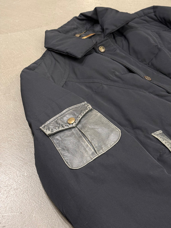 2000s Cavalli puffer bomber jacket with leather details