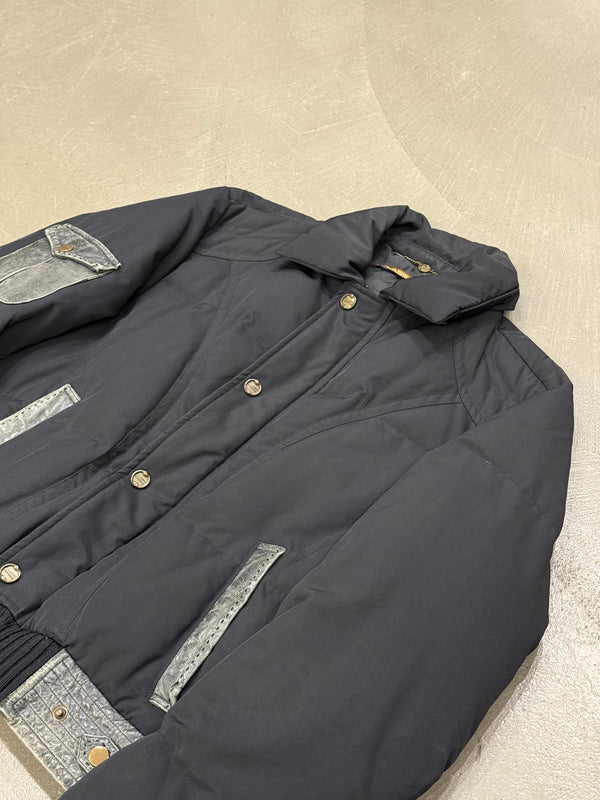 2000s Cavalli puffer bomber jacket with leather details