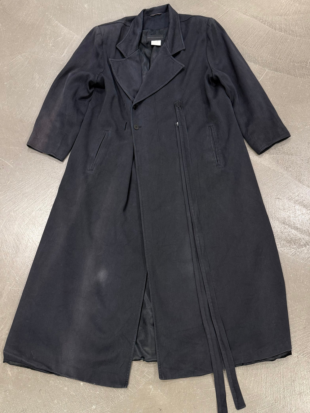 1990s Ann Demeulemeester sun faded long coat with straps