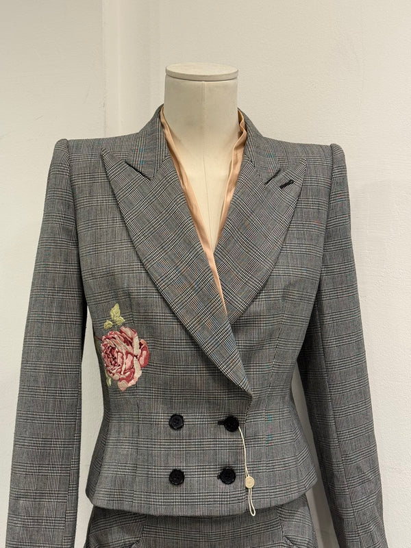 A/W1997 Alexander McQueen runway checked embroidered suit set