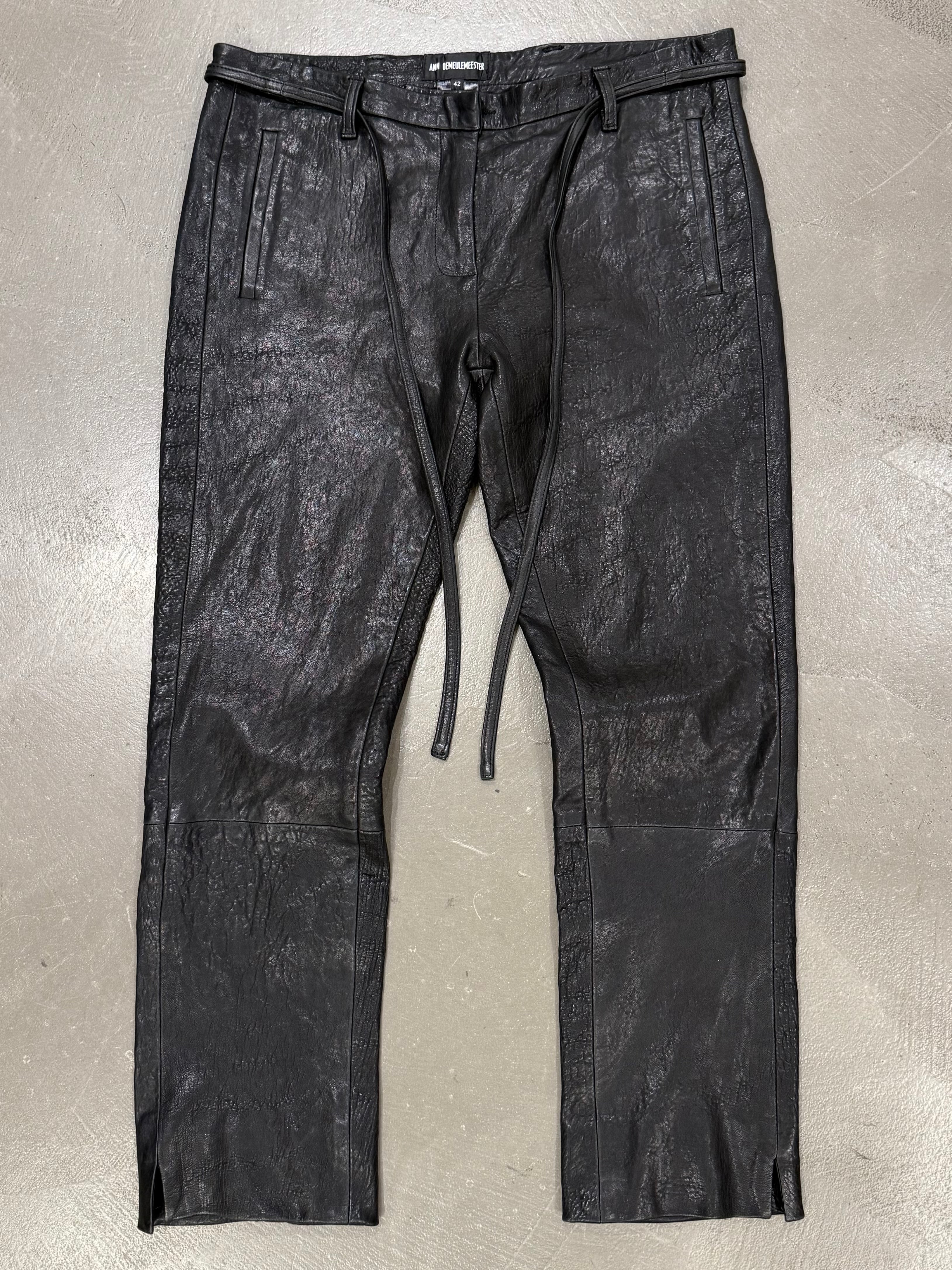 2000s Ann Demeulemeester leather pants with waist straps