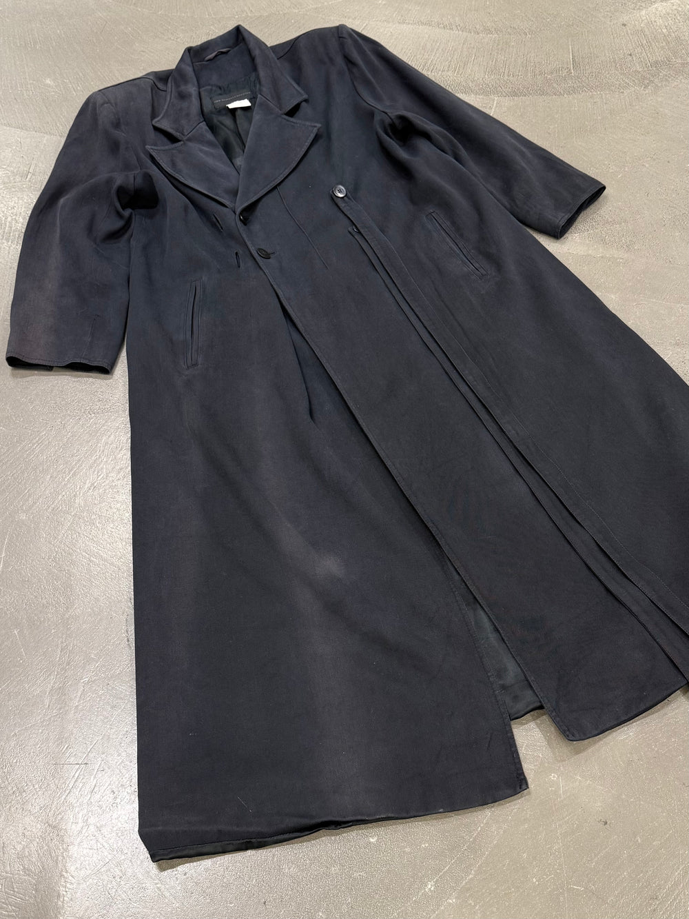 1990s Ann Demeulemeester sun faded long coat with straps