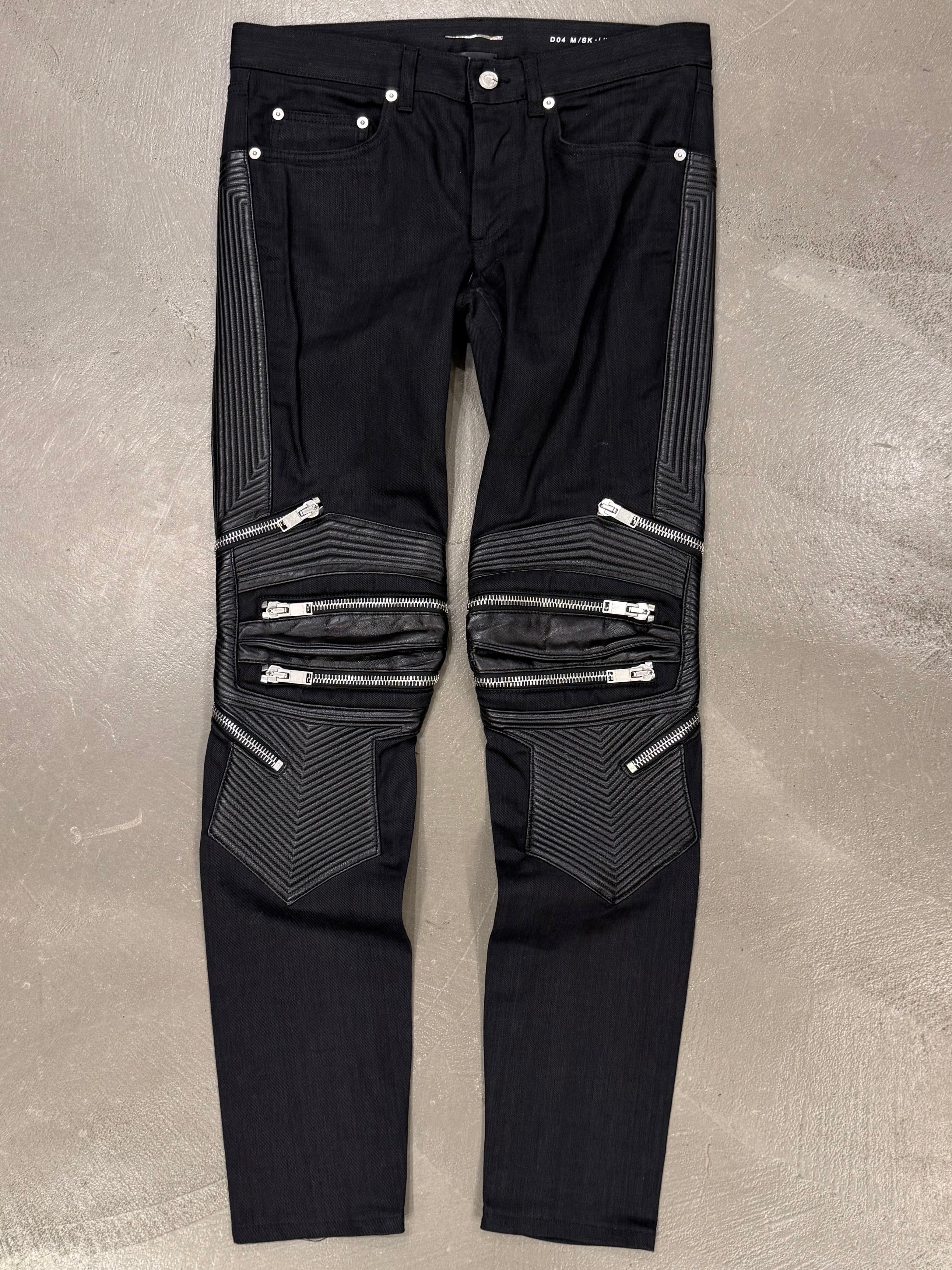 14aw saint laurent ツータックパンツ hedi slimane SAINT LAURENT PARIS BY HEDI SLIMANE BLACK LEATHER PANTS SLITS